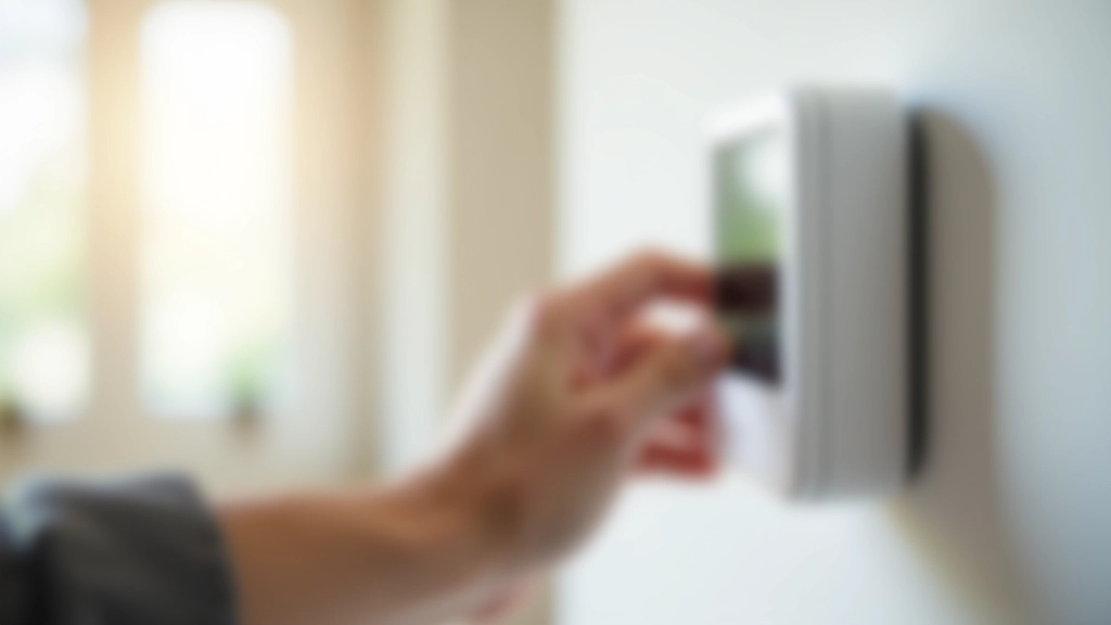 Main réglant un thermostat mural dans une maison moderne et lumineuse