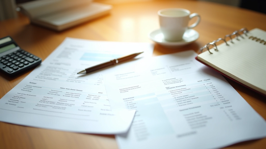 Bureau avec stylo, calculatrice et documents de factures étalés pour comparaison
